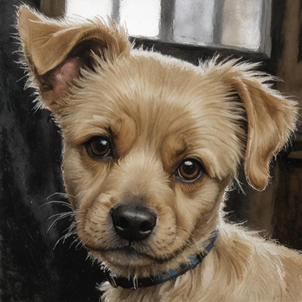Charming Dog Portrait in Pastel Crayons