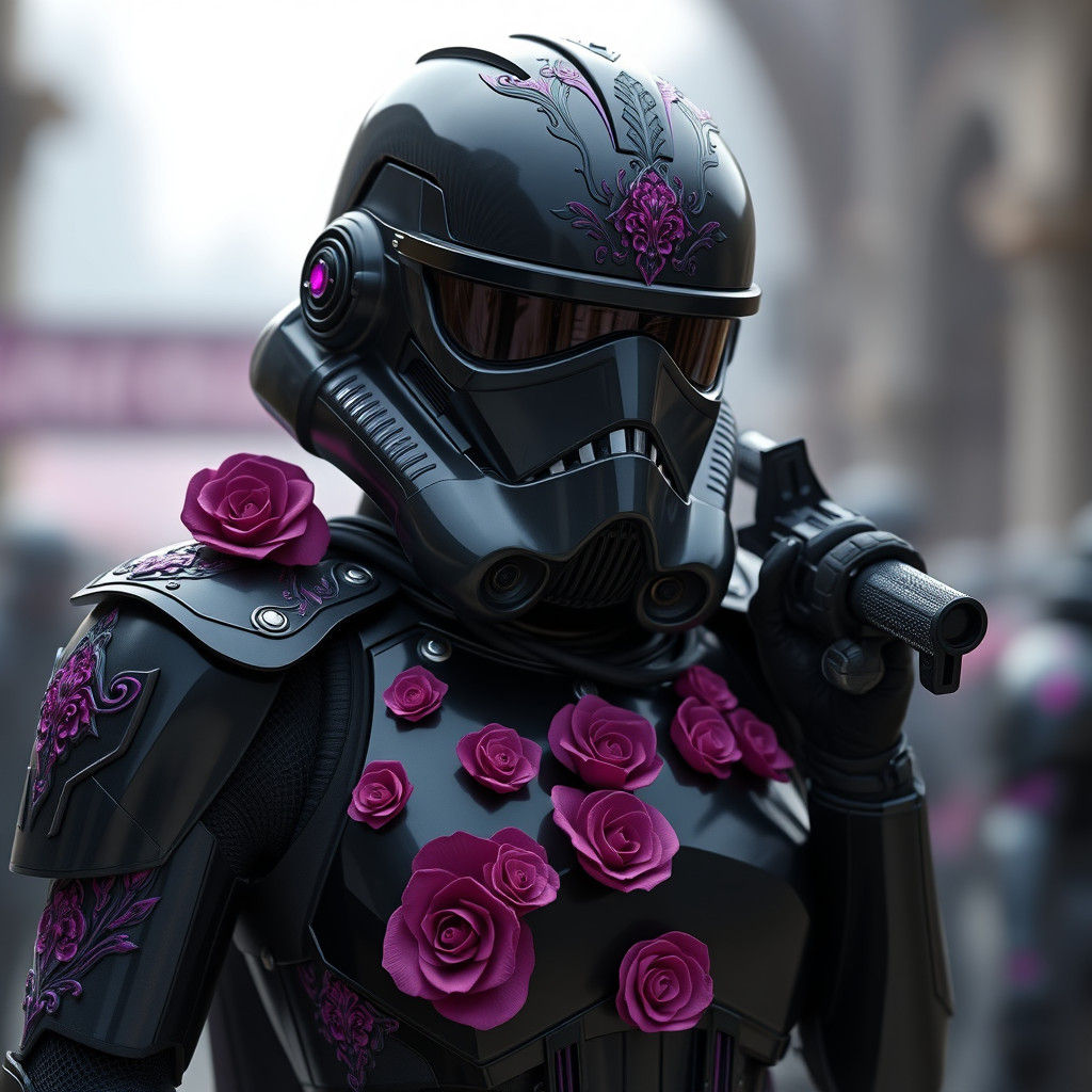 Stormtrooper Character in Black Armor with Rose Accents