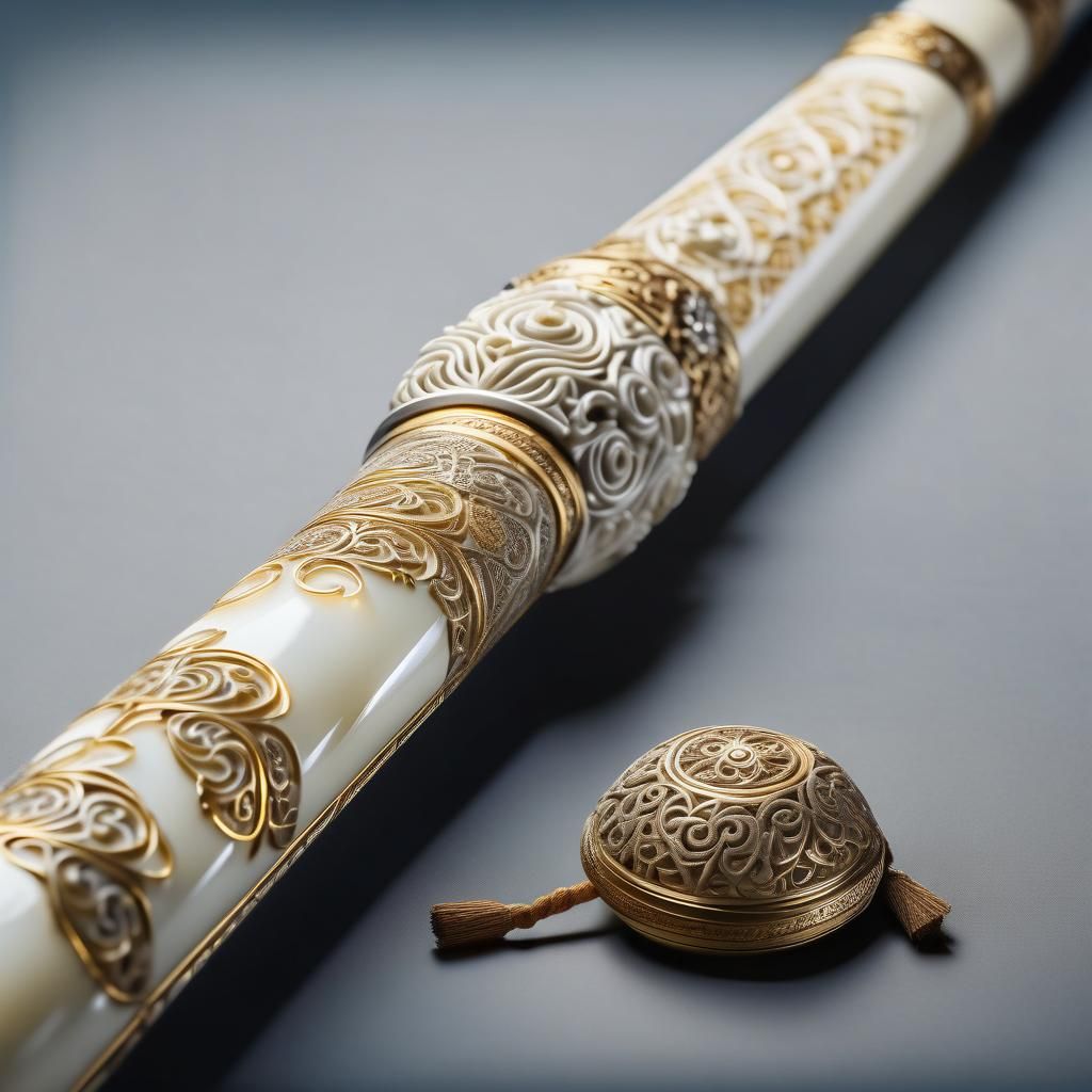 Intricately Carved Ivory Staff with Gold Filigree