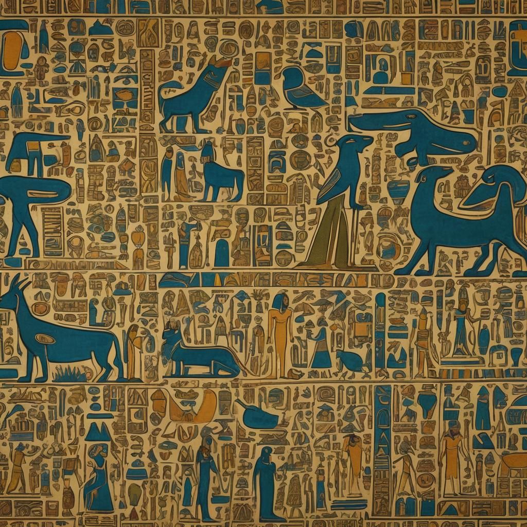 Egyptian Fabric Pattern with Mythic Hieroglyphs