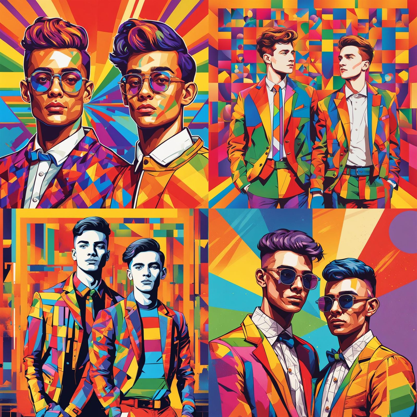 Proud Gay Couple in Pride Outfit: Pop Art Screen Print