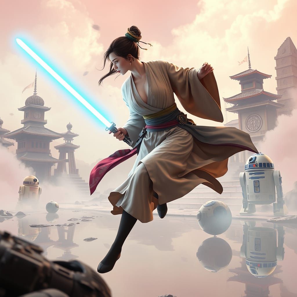 Anime Jedi Battles Robots in Ruined Kawaii Japan