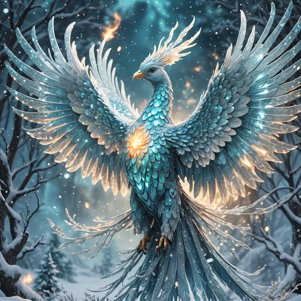 Icy Phoenix Bird in Snowy Wonderland