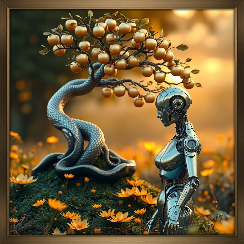 Spiraling Silver Bonsai in a Mystical Metal Garden