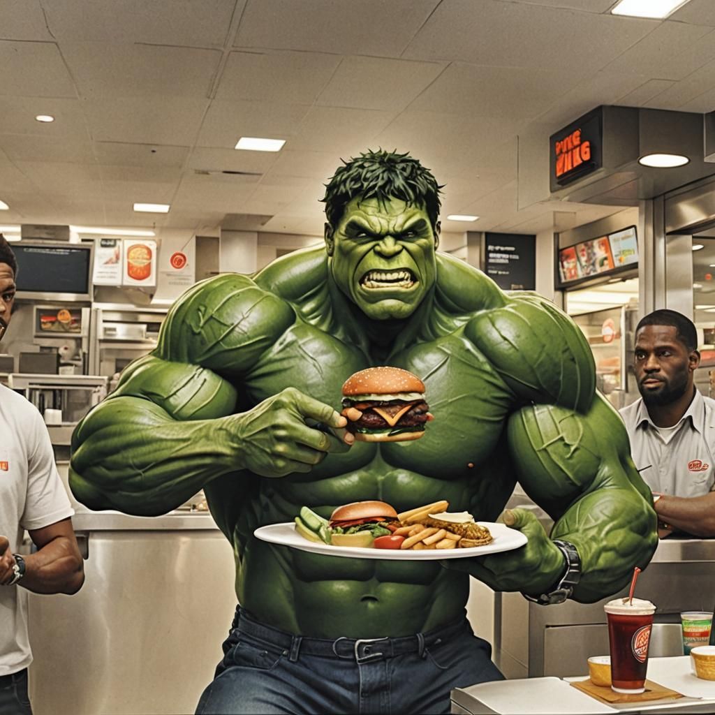 Hulk Serves Burgers at Burger King: Humorous Scene