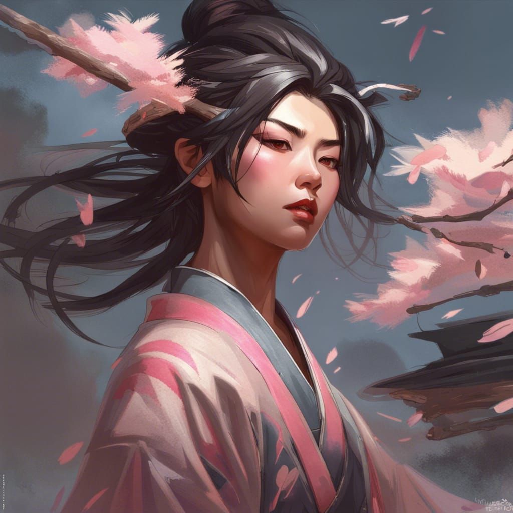 Japanese Ninja Slashes Air in Hyperdetailed Portrait