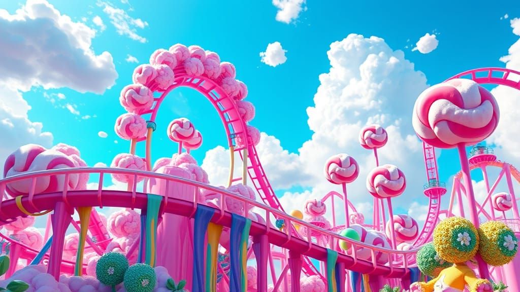 Surreal Candyland Roller Coaster in Vibrant 3D Graffiti Art ...