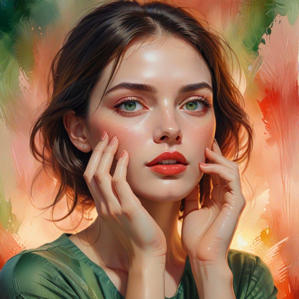 Vibrant Digital Portrait Painting with Watercolor Textures