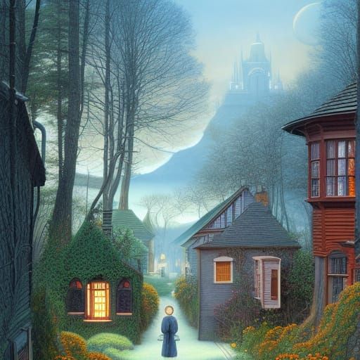 Enchanting Little Town: Surreal Botanical Illustration