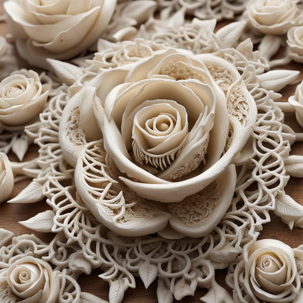Intricate Bone Roses: Macabre Floral Art