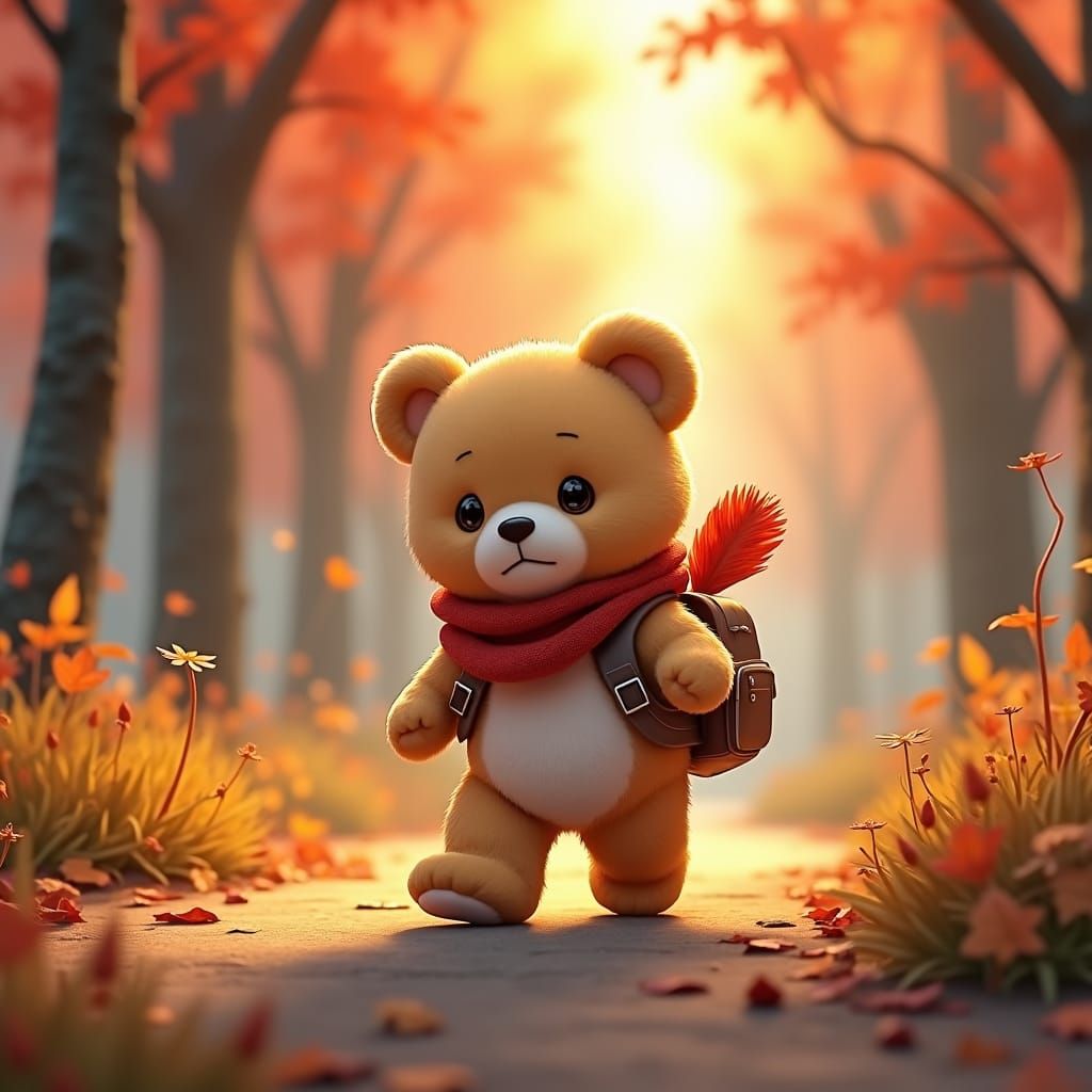Teddy Bear's Autumn Walk: 3D Anime Art