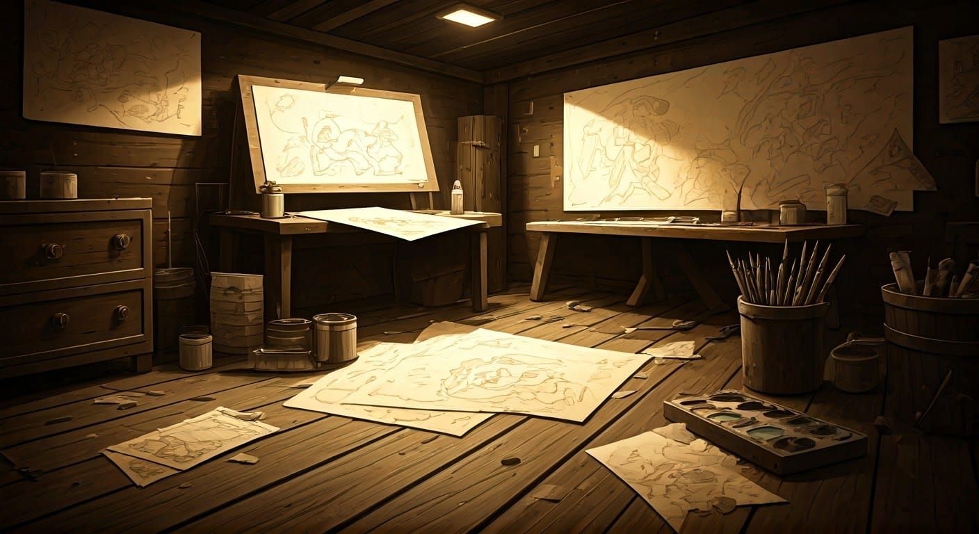 Cartoon Office in Hyperdetailed Charcoal Drawing Style