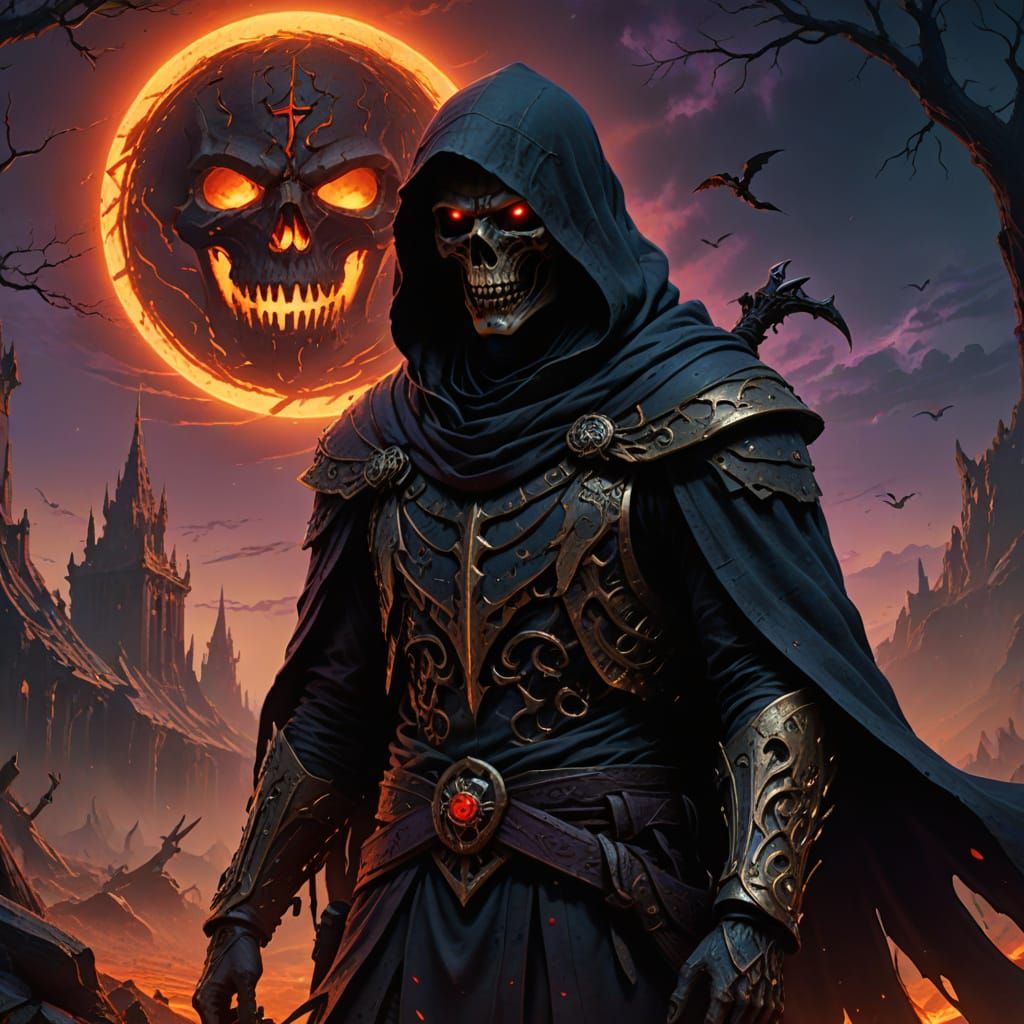 Dark Fantasy Grim Reaper Under Blood-Red Moon