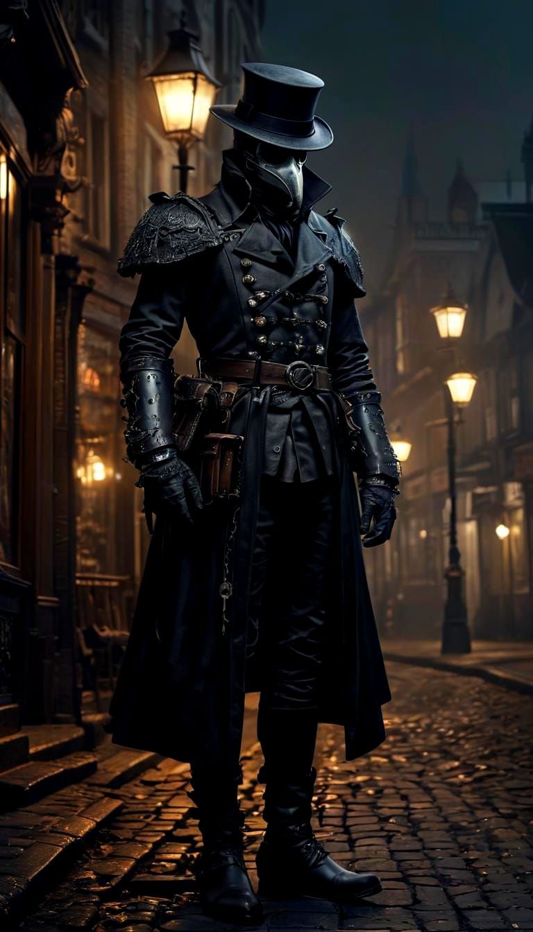 Plague Doctor in Victorian District: CGI Render