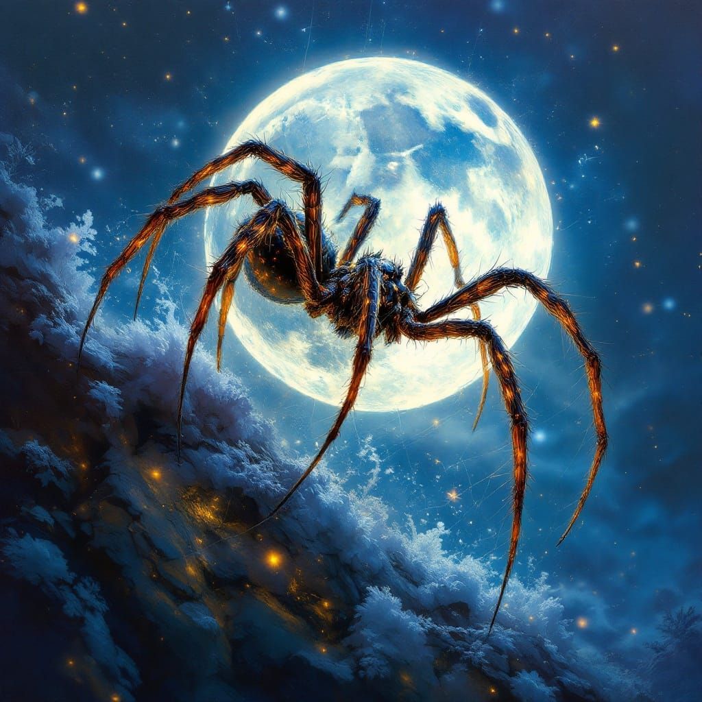 Moon Spider in Moonlight: Intricate Concept Art