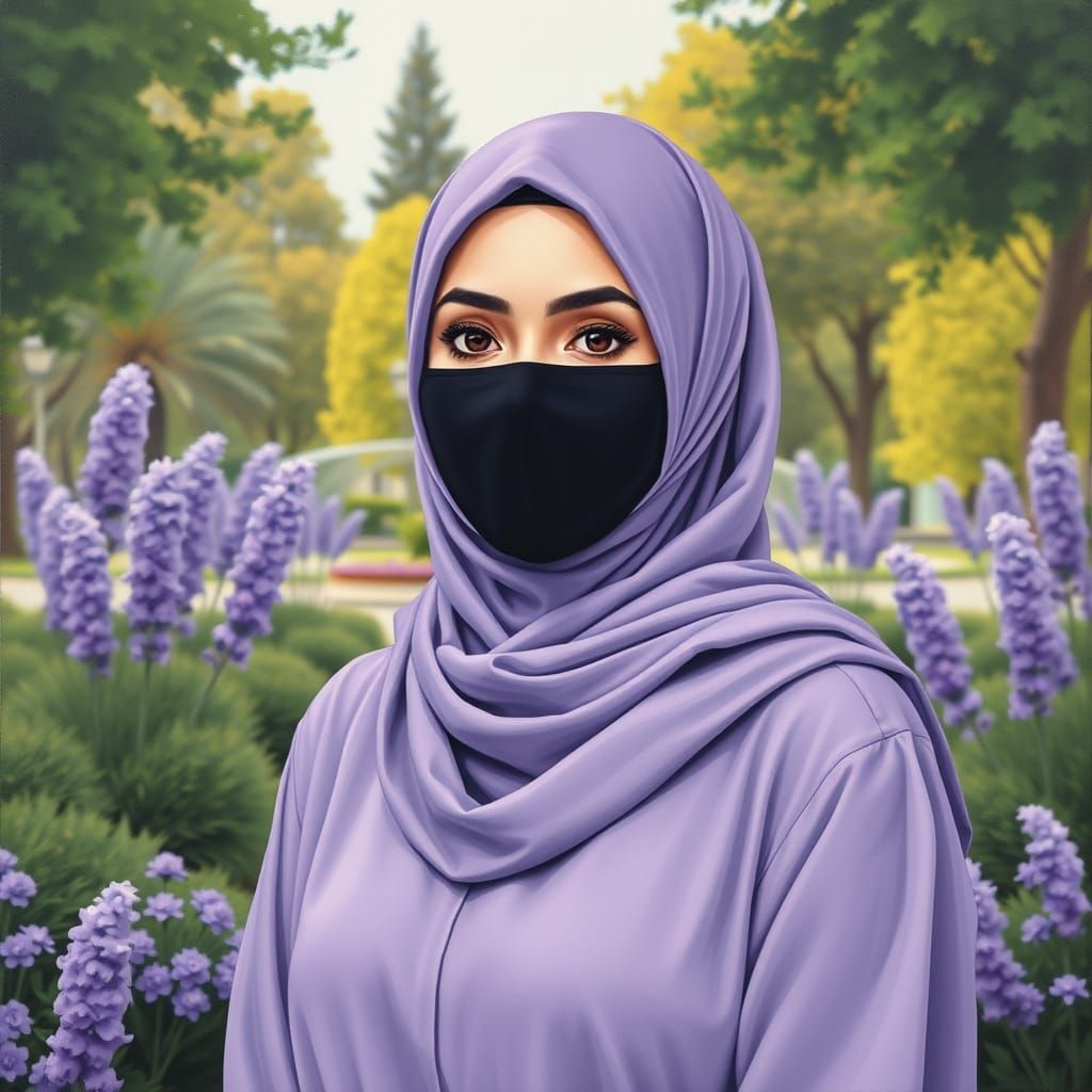 Minimalist Oil Painting of Smiling Hijabi Woman