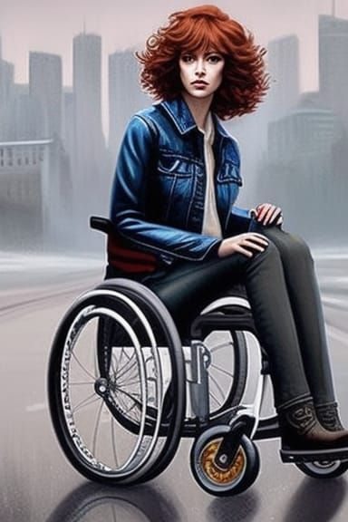 Redhead in Wheelchair: Digital Art Illustration