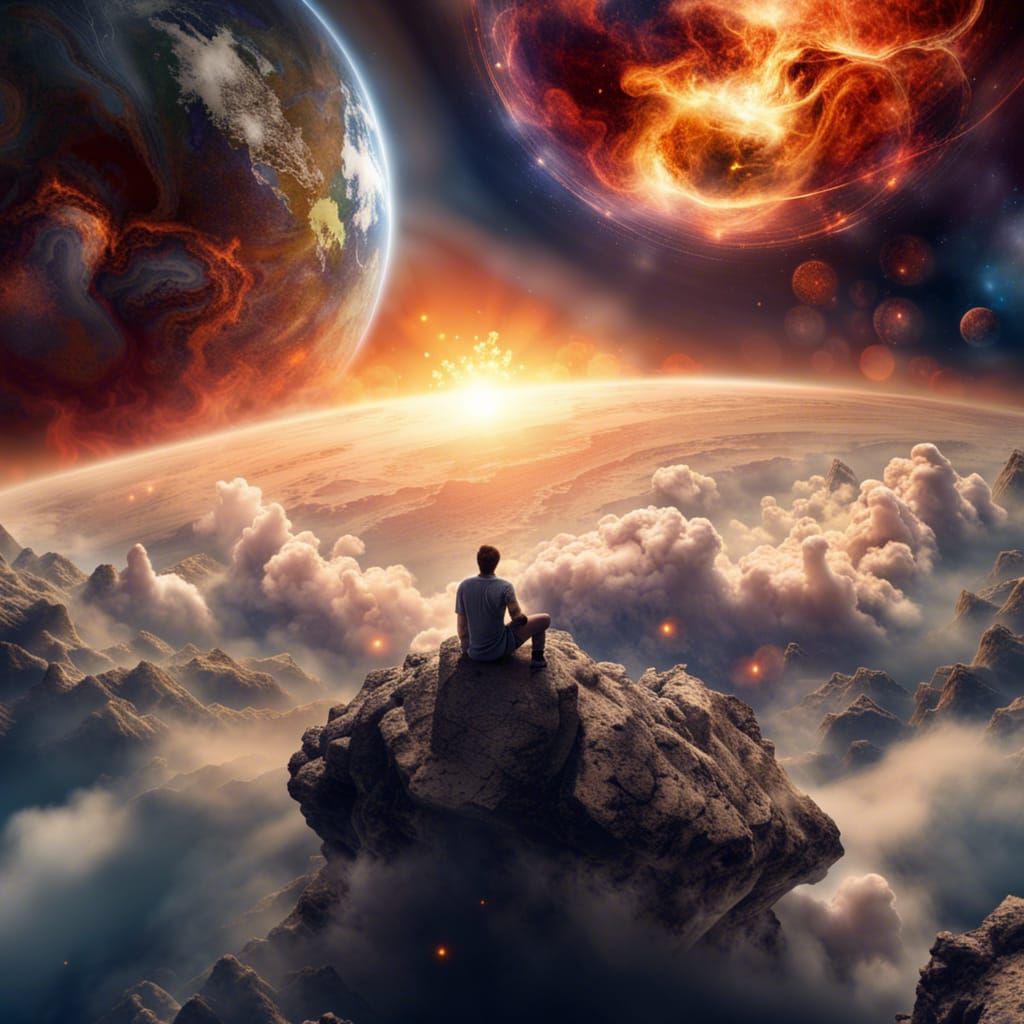 Divine Figure Amidst Cosmic Firestorm