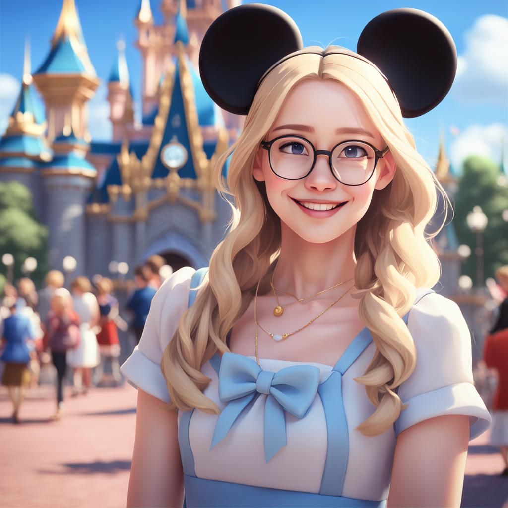 Happy Woman with Mickey Ears, Anime Art