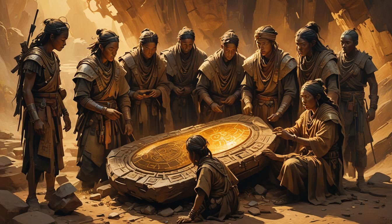 Exo-Tribe Gathered Around Ancient Artifact in Impressionist ...
