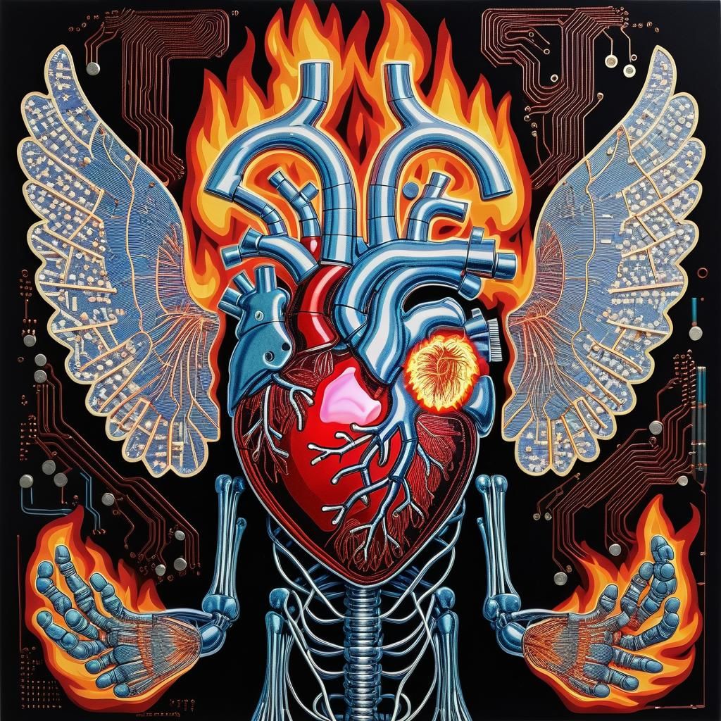 Burning Heart Circuit Board Art Lithograph
