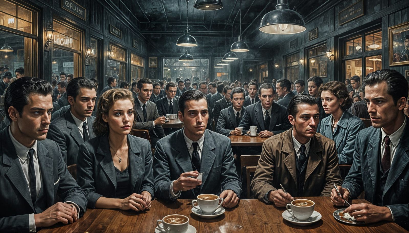 Creepy Cafeteria Crowd Stares in the Night