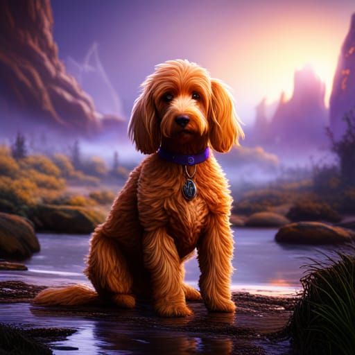 Detailed Matte Painting of Goldendoodle Violet