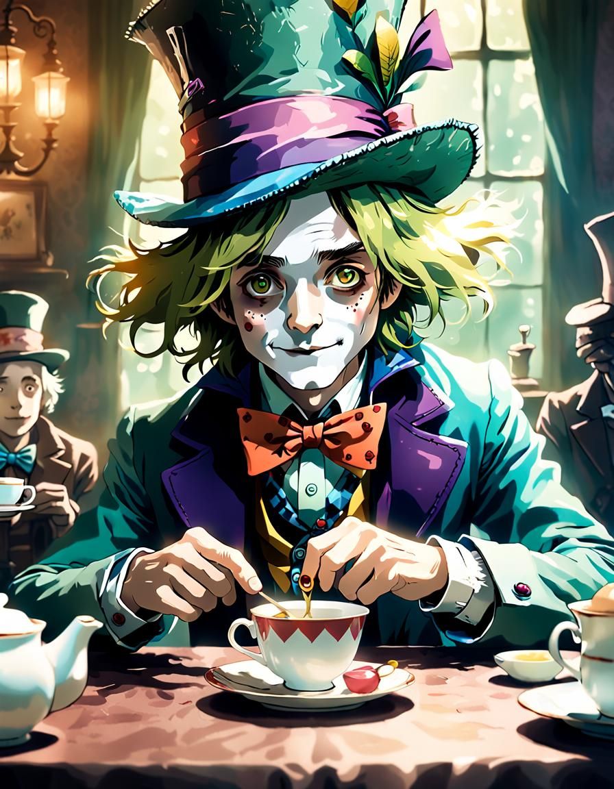 Mad Hatter's Tea Party: Wonderland Portrait in Anime Style