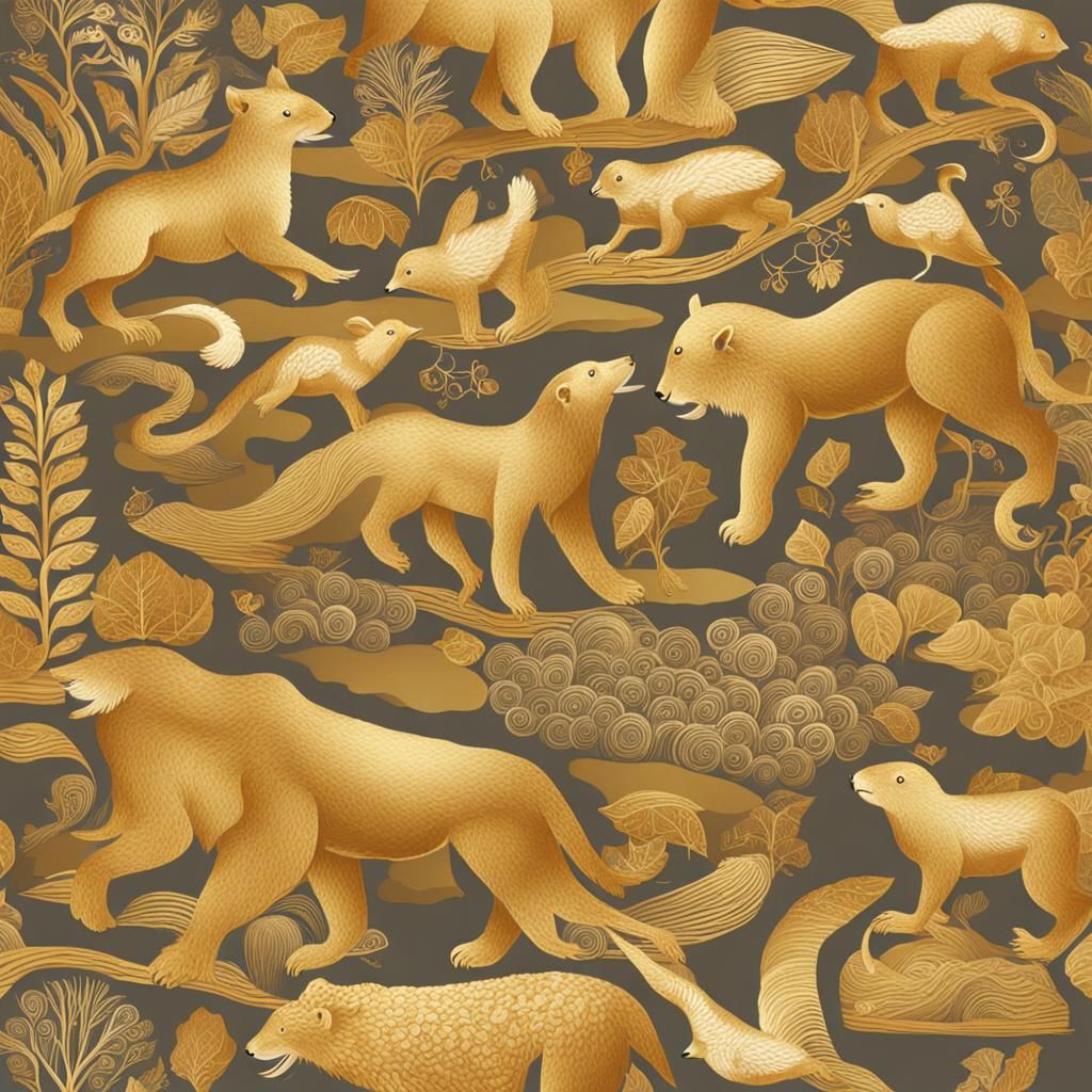 Golden Animals Play in Field