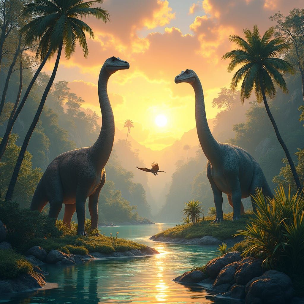 Prehistoric Sunrise Landscape in Vibrant Colors