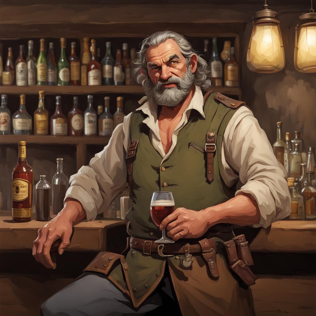 Rough Middle Aged Barman in Pathfinder Style