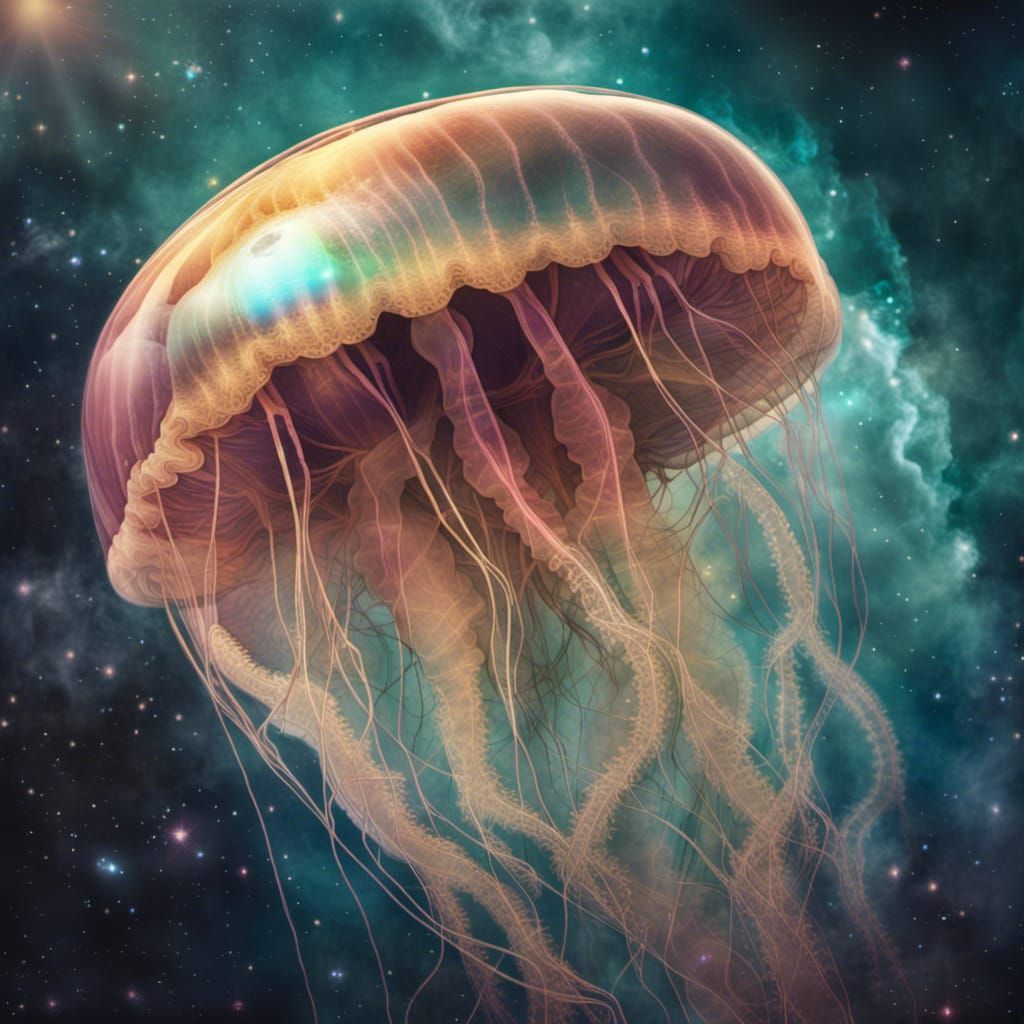 Opalescent Space Jellyfish Drifting Near TON 618