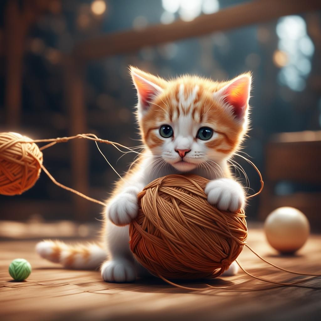 Ginger Kitten's Playful Moment: A Digital Painting