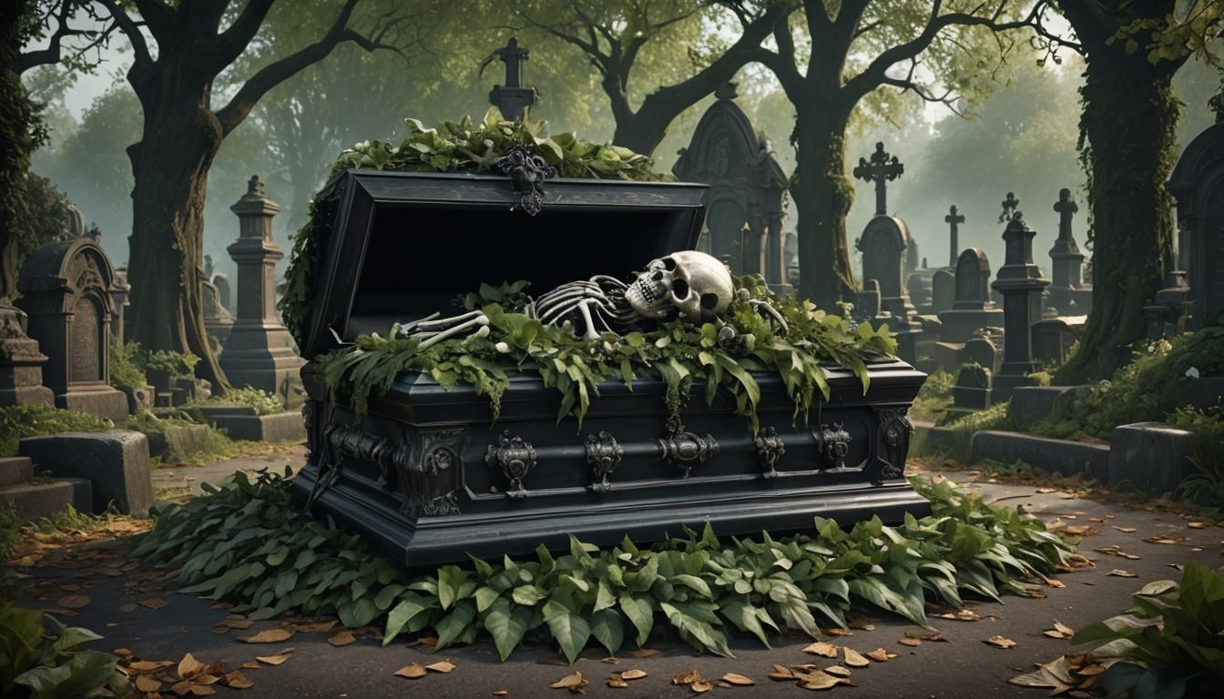 Gothic Horror: Rotting Skeleton in Victorian Casket