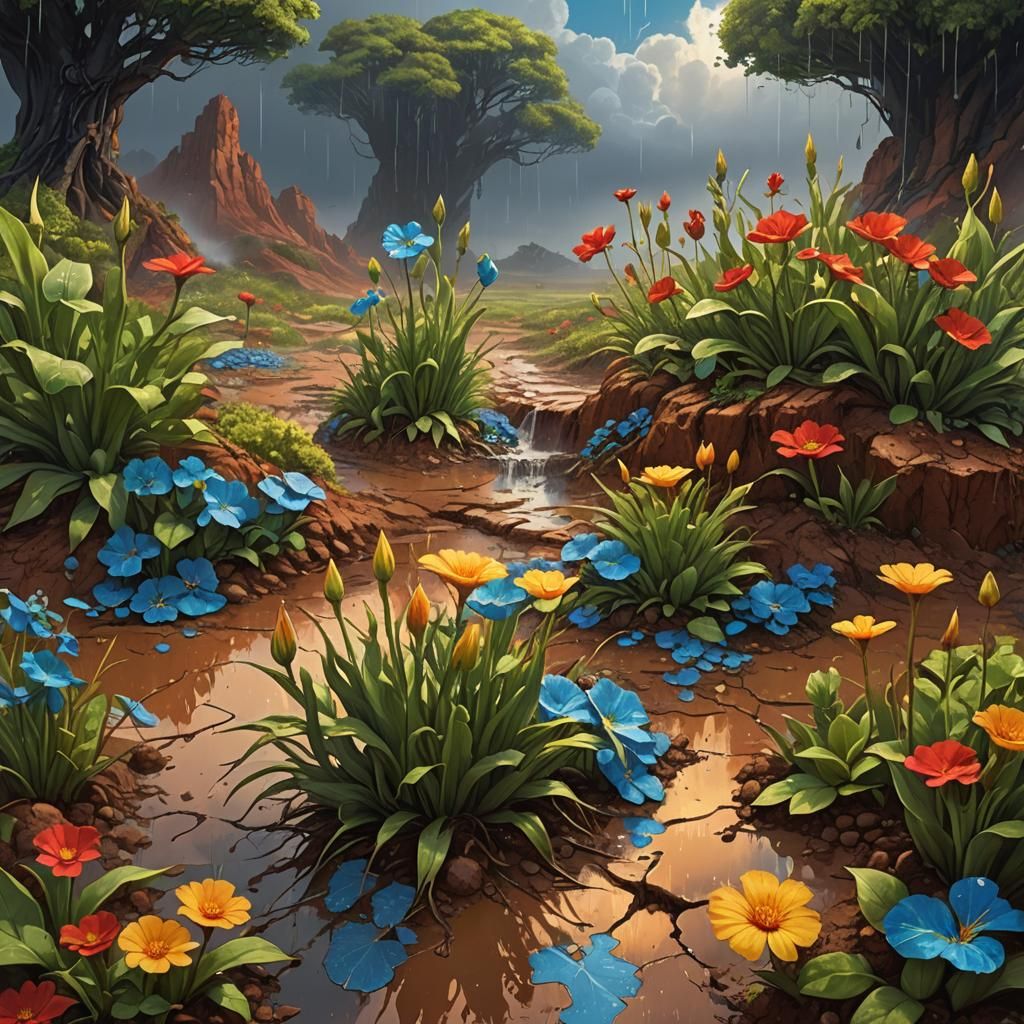 Lush Regrowth on Cracked Earth: Fantasy Concept Art