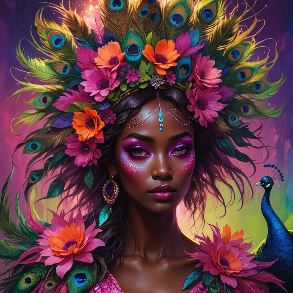 Peacock Haired Woman Portrait in Dark Fantasy Style