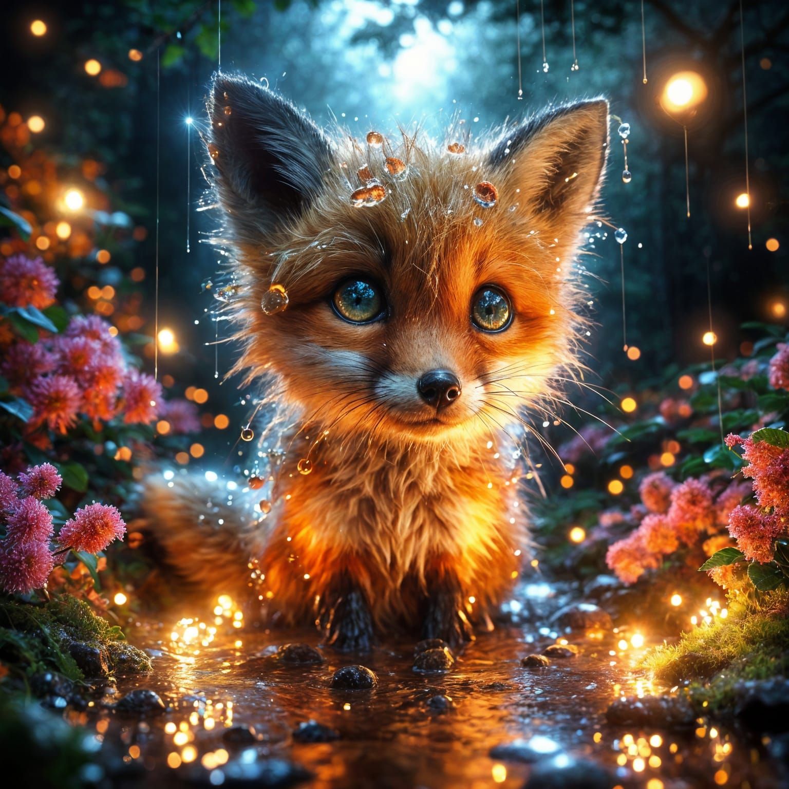 Vibrant Fox Amidst Blooming Forest
