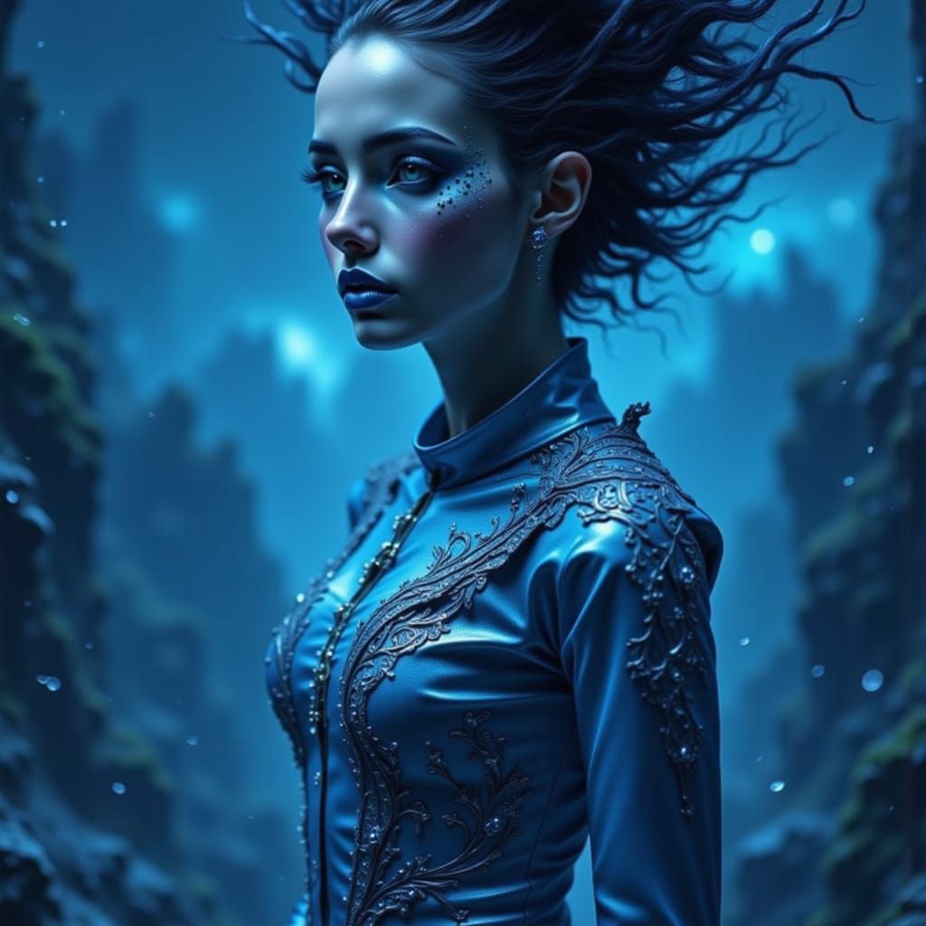 Siberian Princess with Blue Skin in Elegant Gown