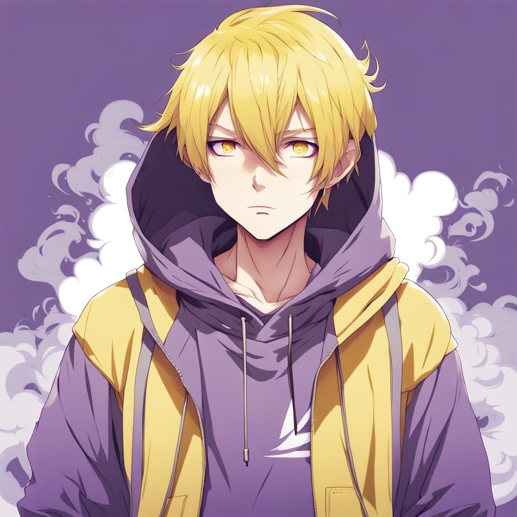 Anime Boy with Purple Eyes and Smoke