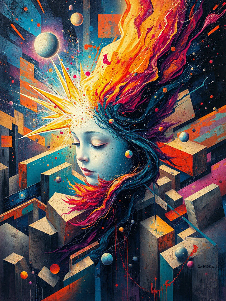 Star-Child Emerges from Galaxy in Vintage Futurism