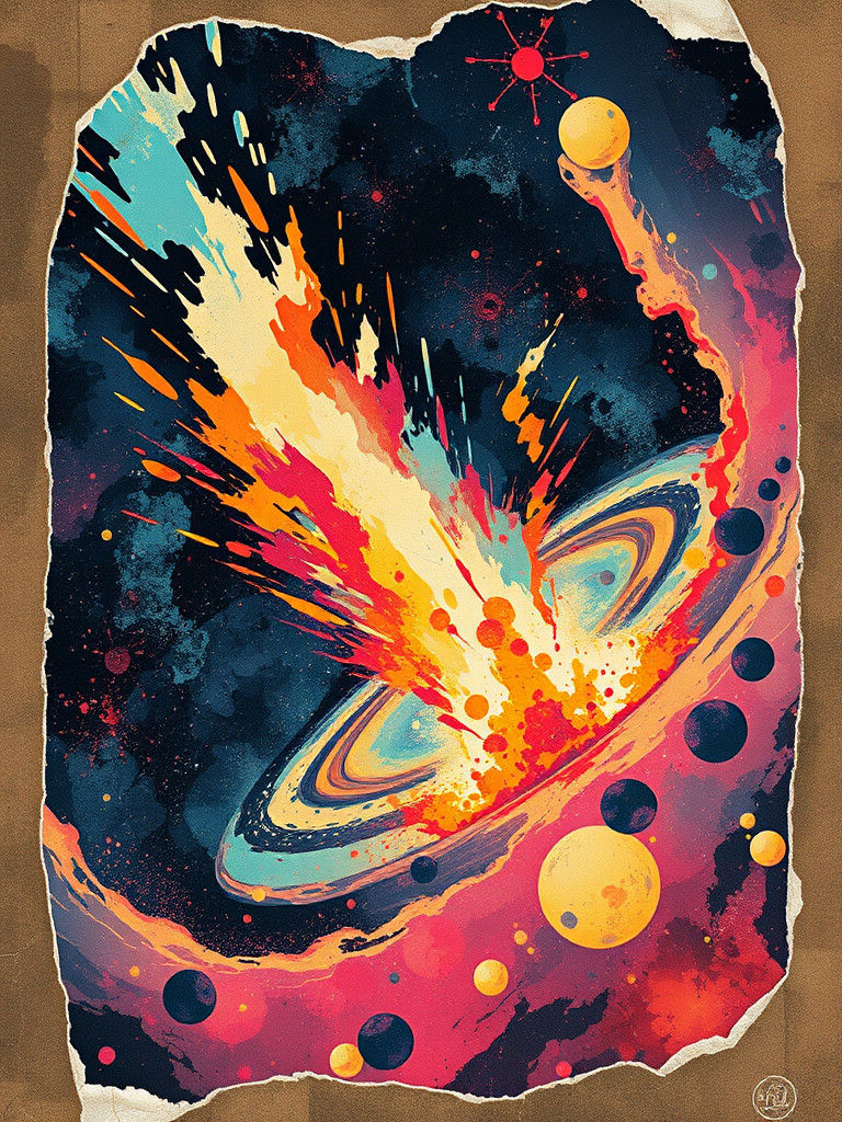 Punk Cosmic Entity Erupts from Galaxy in Gouache