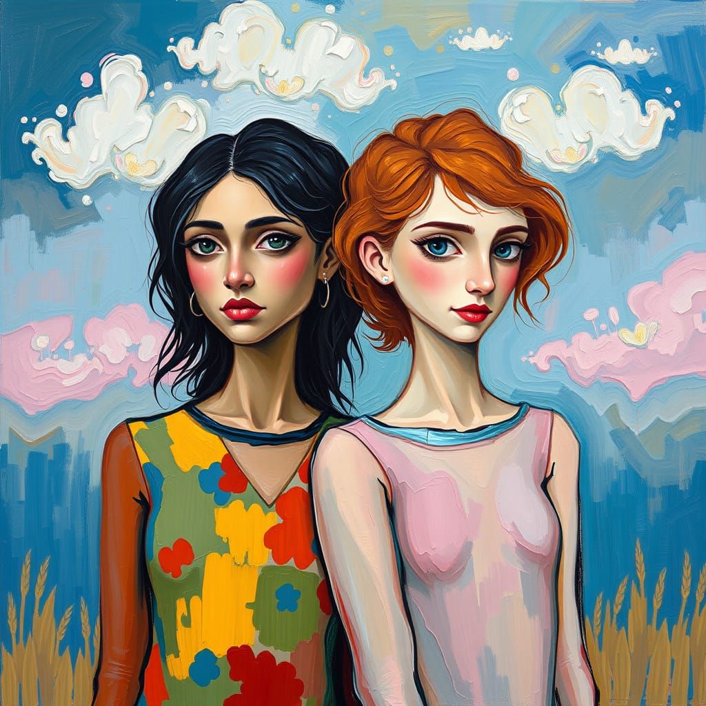 Friends Embodying Bold and Shy in Dreamy Neo-Impressionist S...