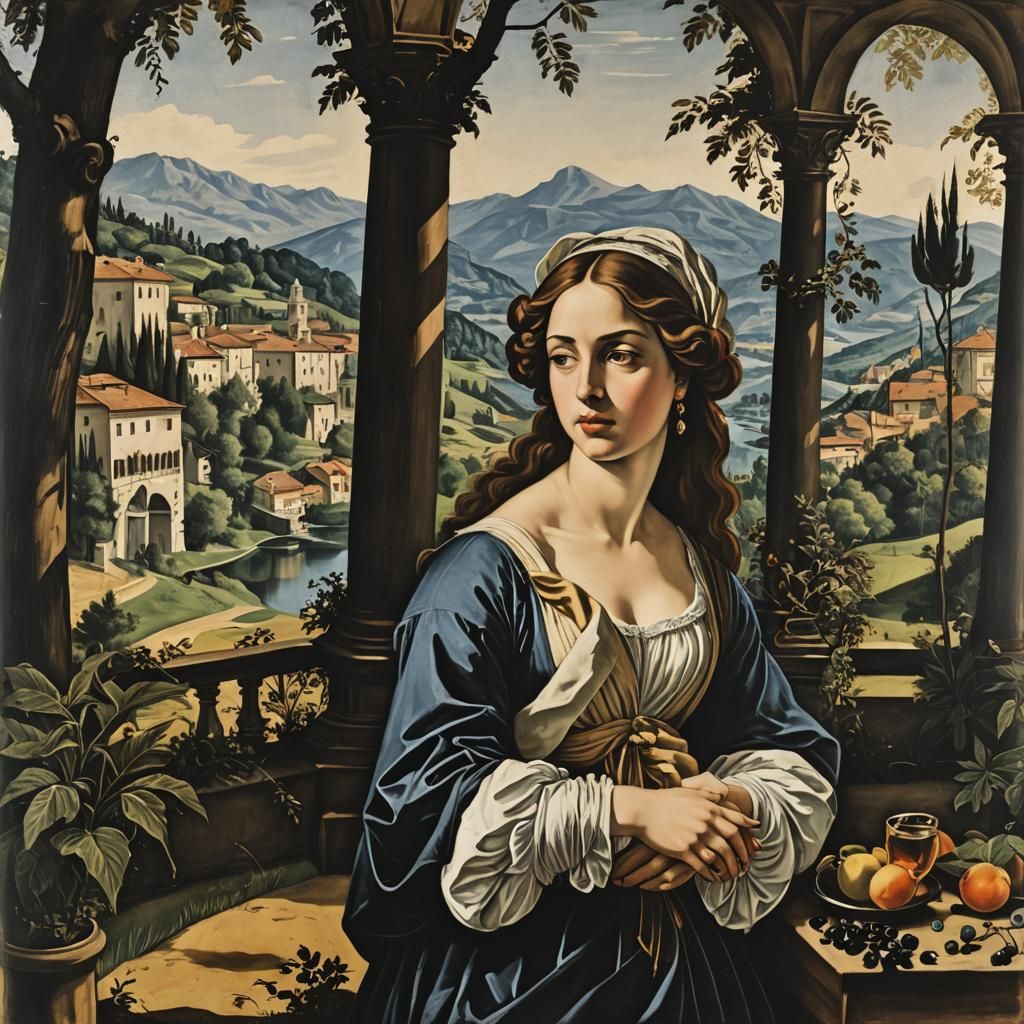 Gouache and Ink Print in European Style