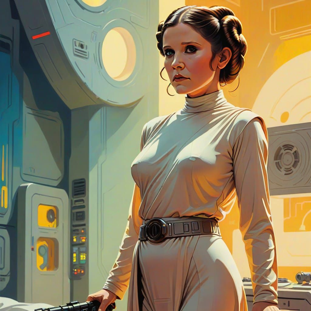 Princess Leia Gouache Portrait in Comic Style