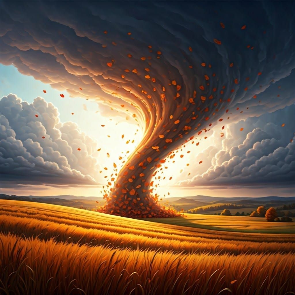 Autumn Storm Whirlwind in Hyperdetailed Landscape