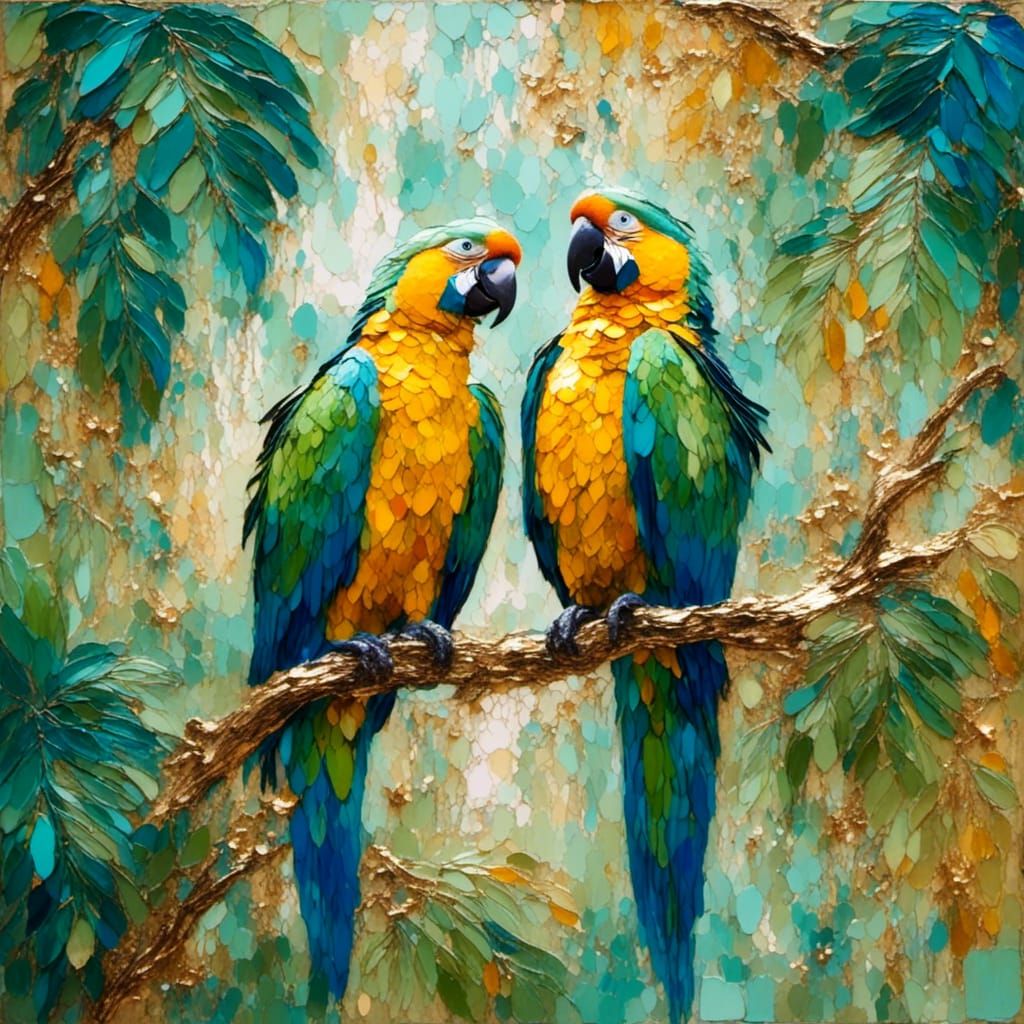 Parrots in a Fauvist Oil Painting