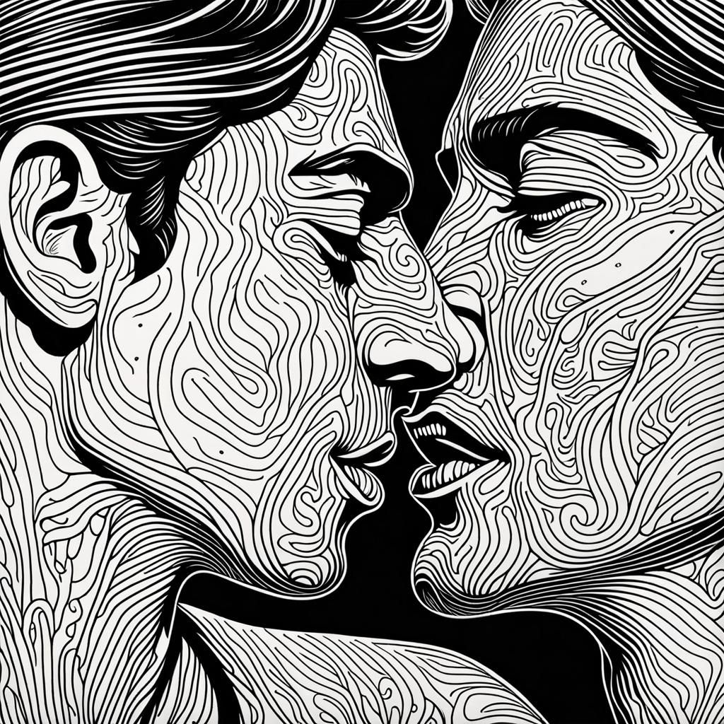 Brazilian Kiss: Iridescent Line Art in High Contrast