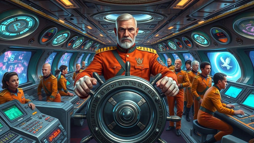 Captain Belgar Commands His Futuristic Spacecraft with Indus...