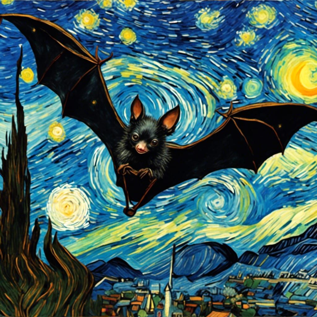 Bat in Starry Night Sky: Van Gogh Style