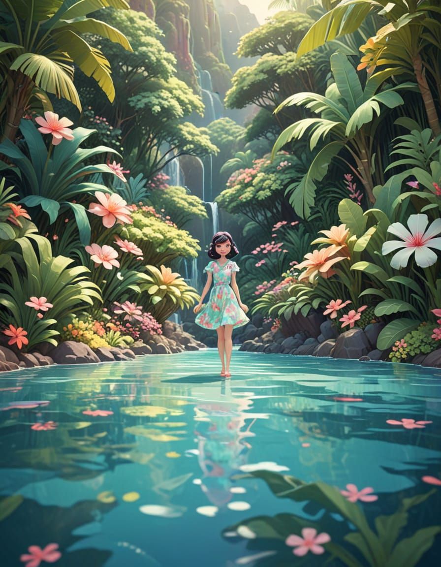 Kawaii Character in Kauai: Art Deco Illustration